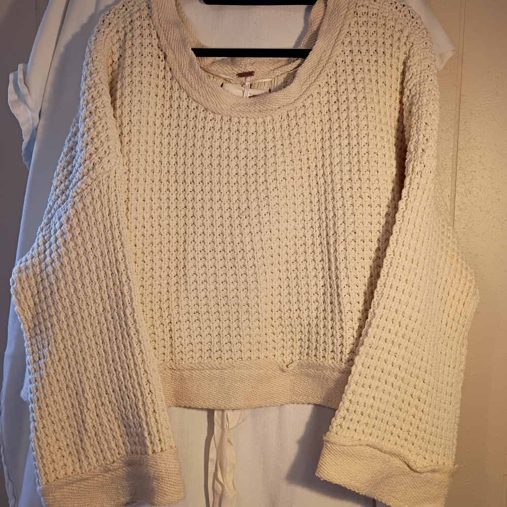 Free People Cream Waffle Knit Sweater